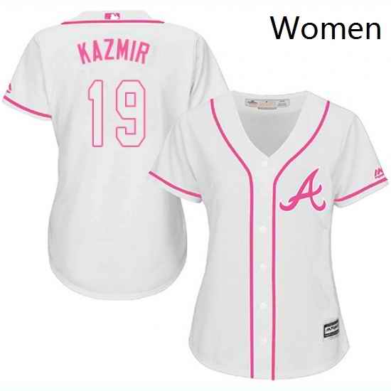 Womens Majestic Atlanta Braves 19 Scott Kazmir Replica White Fashion Cool Base MLB Jersey